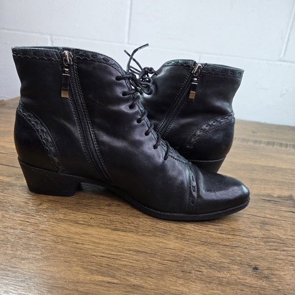 Spring Step Black Teal Leather Ankle Boots - Picture 5 of 12